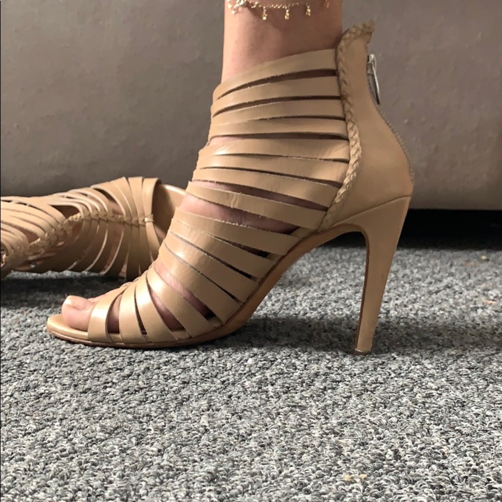 Leather Nude open toe Cutout Bootie w braid detail